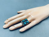 Tremendous Vintage Native American Navajo Morenci Turquoise Sterling Silver Ring-Nativo Arts