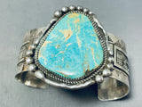 Mesmerizing Native American Navajo Signed Royston Turquoise Sterling Silver Huge Bracelet-Nativo Arts