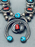 James Henderson Vintage Native American Navajo Turquoise Sterling Silver Squash Blossom Necklace-Nativo Arts