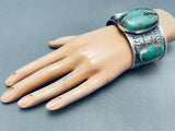 117 Grams Heavy Native American Navajo Green Turquoise Sterling Silver Bracelet-Nativo Arts