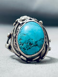 Spiderweb Turquoise Leaves Vintage Native American Navajo Sterling Silver Ring Old