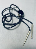 Native American Simply Vintage Navajo Domed Jet Sterling Silver Bolo Tie Old