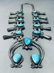 Gasp! 300 Grams Vintage Native American Navajo Turquoise Sterling Silver Squahs Blossom Necklace-Nativo Arts