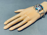 Gorgeous Native American Zuni Signed Inlay Jet Turquoise Coral Silver Butterfly Bracelet-Nativo Arts