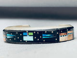 Gil Smith 6.5 Inch Wrist Native American Navajo Inlay Pueblo Sterling Silver Bracelet Cuff-Nativo Arts