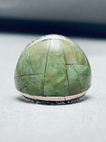 One Of The Best Vintage Native American Navajo Green Turquoise Inlay Sterling Silver Ring-Nativo Arts