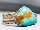 Leaf And Royston Turquoise Vintage Native American Navajo Sterling Silver Bracelet-Nativo Arts
