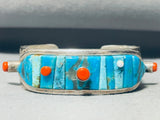 One Of Most Unique Ever Vintage Native American Navajo Turquoise Inlay Sterling Silver Bracelet-Nativo Arts