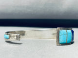 6.5 Inch Wrist Vintage Native American Navajo Turquoise Lapis Inlay Sterling Silver Bracelet-Nativo Arts