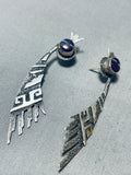Native American One Of The Best Vintage Lakota Blue Gem Turquoise Sterling Silver Earrings-Nativo Arts