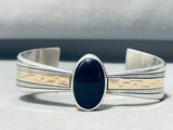 Native American Amazing Vintage Navajo Onyx Sterling Silver Gold Bracelet Cuff-Nativo Arts