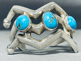 Execeptional Vintage Native American Navajo 3 Blue Diamond Turquoise Sterling Silver Bracelet-Nativo Arts