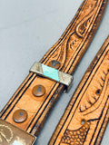 Rare Vintage Southwest Sterling Silver Turquoise Inlay Belt Buckle-Nativo Arts