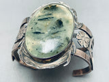 Very Rare 95 Gram Vintage Prehnite Sterling Silver Heavy Bracelet Cuff-Nativo Arts