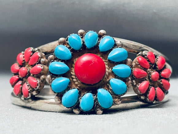 Incredible Vintage Native American Navajo Turquoise Cluster Sterling Silver Bracelet-Nativo Arts