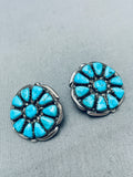 Turquoise Sun Vintage Native American Zuni Sterling Silver Earrings-Nativo Arts