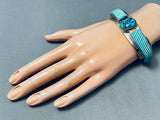One Of Most Unique Ever Vintage Native American Navajo Turquoise Inlay Sterling Silver Bracelet-Nativo Arts
