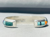 Wilf Chee Vintage Native American Navajo 6 Inch Wrist Sterling Silver Inlay Bracelet-Nativo Arts