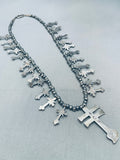 Federico Jimenez Vintage Turquoise Sterling Silver Cross Squash Blssom Necklace-Nativo Arts