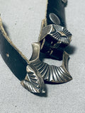 Authentic Vintage Native American Navajo Sterling Silver Concho Leather Bracelet-Nativo Arts