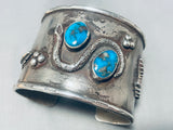 Heavy Snake And Eagle Vintage Native American Navajo Morenci Turquoise Sterling Silver Bracelet-Nativo Arts