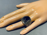 Superior Vintage Native American Navajo Black Onyx Sterling Silver Ring Signed-Nativo Arts