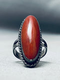 Long Domed Vintage Native American Navajo Red Jasper Sterling Silver Ring Old-Nativo Arts
