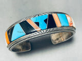 One Of Most Unique Vintage Native American Zuni Turquoise Inlay Sterling Silver Bracelet-Nativo Arts