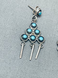 Fab Vintage Navajo Turquoise Dot Chandelier Sterling Silver Earrings-Nativo Arts