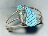 Mind Boggling Turquoise Horse Vintage Sterling Silver Inlay Bracelet Cuff-Nativo Arts