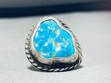 Best Vintage Native American Navajo Blue Gem Turquoise Sterling Silver Ring-Nativo Arts