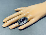 Sleek Vintage Native American Navajo Black Onyx Sterling Silver Gigantic Ring-Nativo Arts