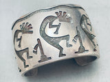 Wide Heavy Dancing Kokopelli Vintage Navajo Sterling Silver Bracelet-Nativo Arts