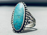 Unbelievable Vintage Native American Navajo Pilot Mountain Turquoise Sterling Silver Ring-Nativo Arts