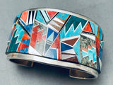 6.5 Inch Wrist Vintage Native American Navajo Tommy Jackson Inlay Sterling Silver Bracelet-Nativo Arts