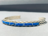 Brilliant Vintage Native American Navajo Inlay 7 Lapis Sterling Silver Bracelet-Nativo Arts