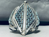 Yazzie Vertical Needle Turquoise Vintage Native American Navajo Sterling Silver Bracelet-Nativo Arts