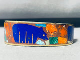 Rare Vintage Bronze Bear Vintage Turquoise Lapis Inlay Bracelet 5.5 Inch Wrist-Nativo Arts
