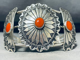 One Of The Most Unique Native American Navajo Coral Sterling Silver Concho Bracelet-Nativo Arts