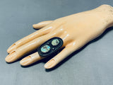 Massive Vintage Native American Navajo 2 Pilot Mountain Turquoise Sterling Silver Ring-Nativo Arts