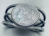 Sturdy 80 Grams Vintage Native American Navajo Hand Tooled Coin Sterling Silver Bracelet-Nativo Arts