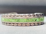 Intricate Vintage Navajo Gaspeite Inlay Sterling Silver Bracelet-Nativo Arts