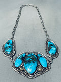 David Celid Niest Vintage Native American Zuni Blue Diamond Turquoise Sterling Silver Necklace