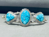 Sparkling Native American Navajo Blue Diamond Turquoise Sterling Silver Bracelet-Nativo Arts