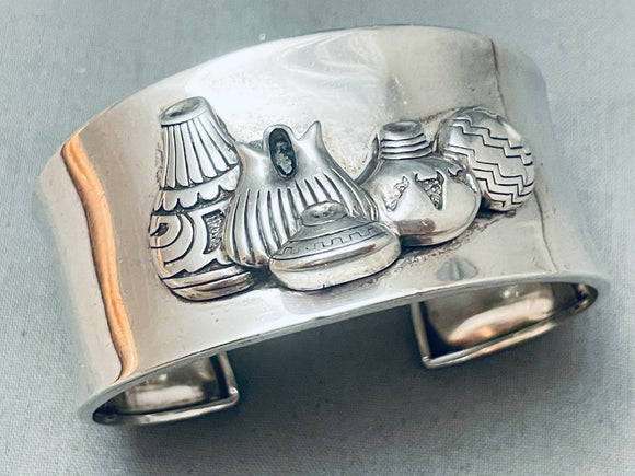 Detailed Pottery Vintage Pat Smith Sterling Silver Bracelet Cuff-Nativo Arts