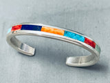 Important Larry Loretto Vintage Native American Zuni Turquoise Inlay Sterling Silver Bracelet