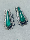 Sparkling Vintage Native American Navajo Malachite Sterling Silver Earrings-Nativo Arts