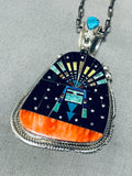 Outspace Vintage Native American Navajo Turquoise Inlay Sterling Silver Kachina Necklace-Nativo Arts
