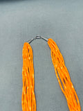 Wonderful Native American Navajo Orange Spiny Oyster Sterling Silver Necklace-Nativo Arts