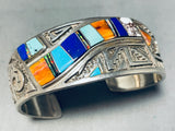6.5 Inch Wrist Vintage Native American Navajo Cal Begay Inlay Sterling Silver Bracelet-Nativo Arts